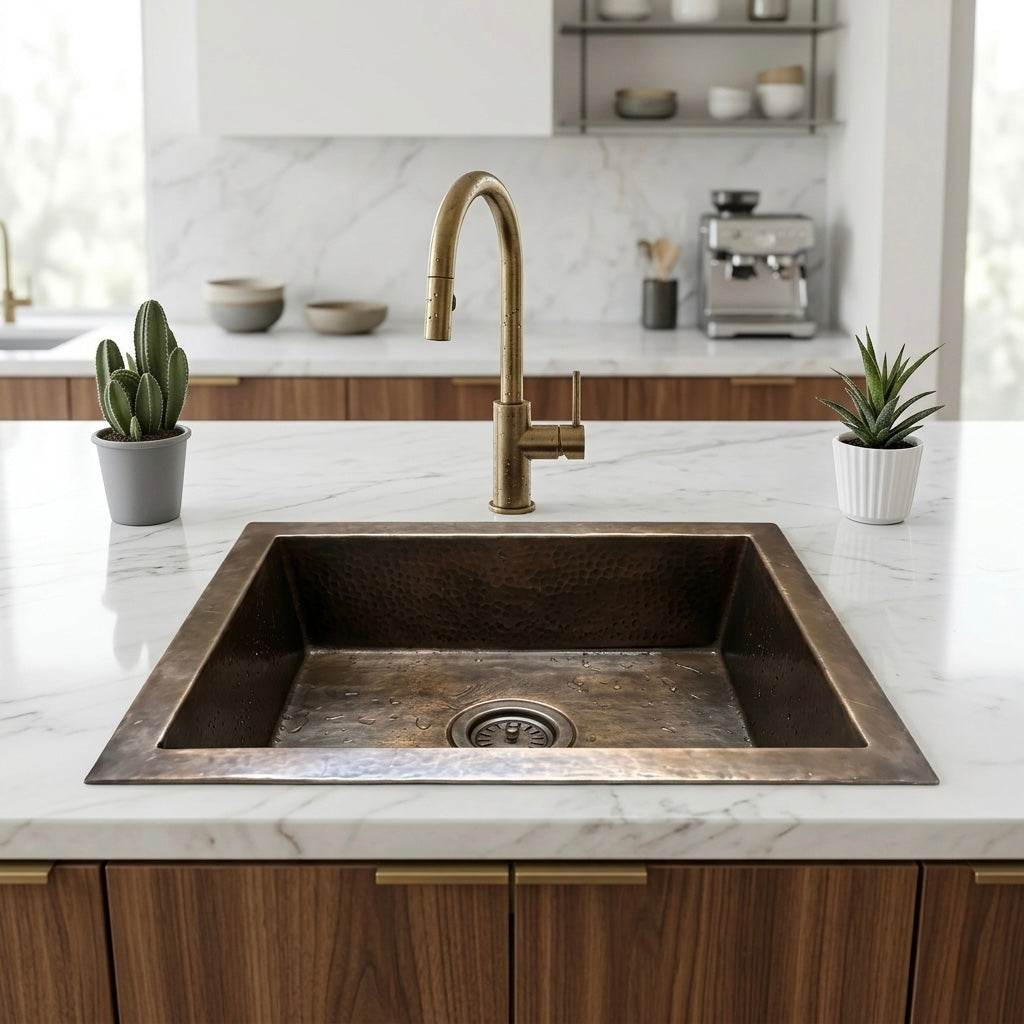 Moroccan Copper Kitchen Sink – Rustic Single Bowl Farmhouse Sink