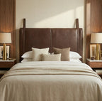 Wall-Mounted Moroccan Leather Headboard Dark Brown Handcrafted