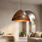 Hammered Copper Dome Pendant Light - Handcrafted Moroccan Lamp