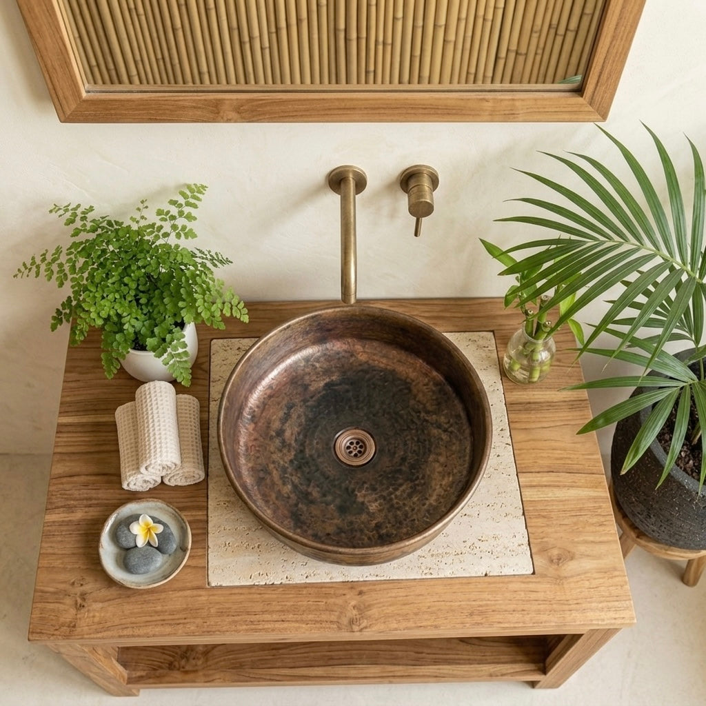 Handcrafted Smoked Antique Brass Vessel Sink – Authentic Moroccan Aged Washbasin