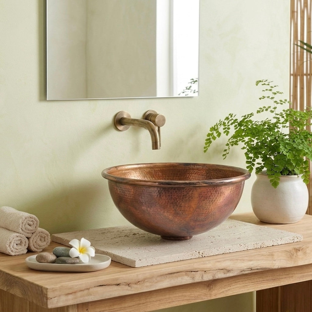 Handcrafted Fire-Distressed Copper Vessel Sink – Authentic Moroccan Antique Washbasin