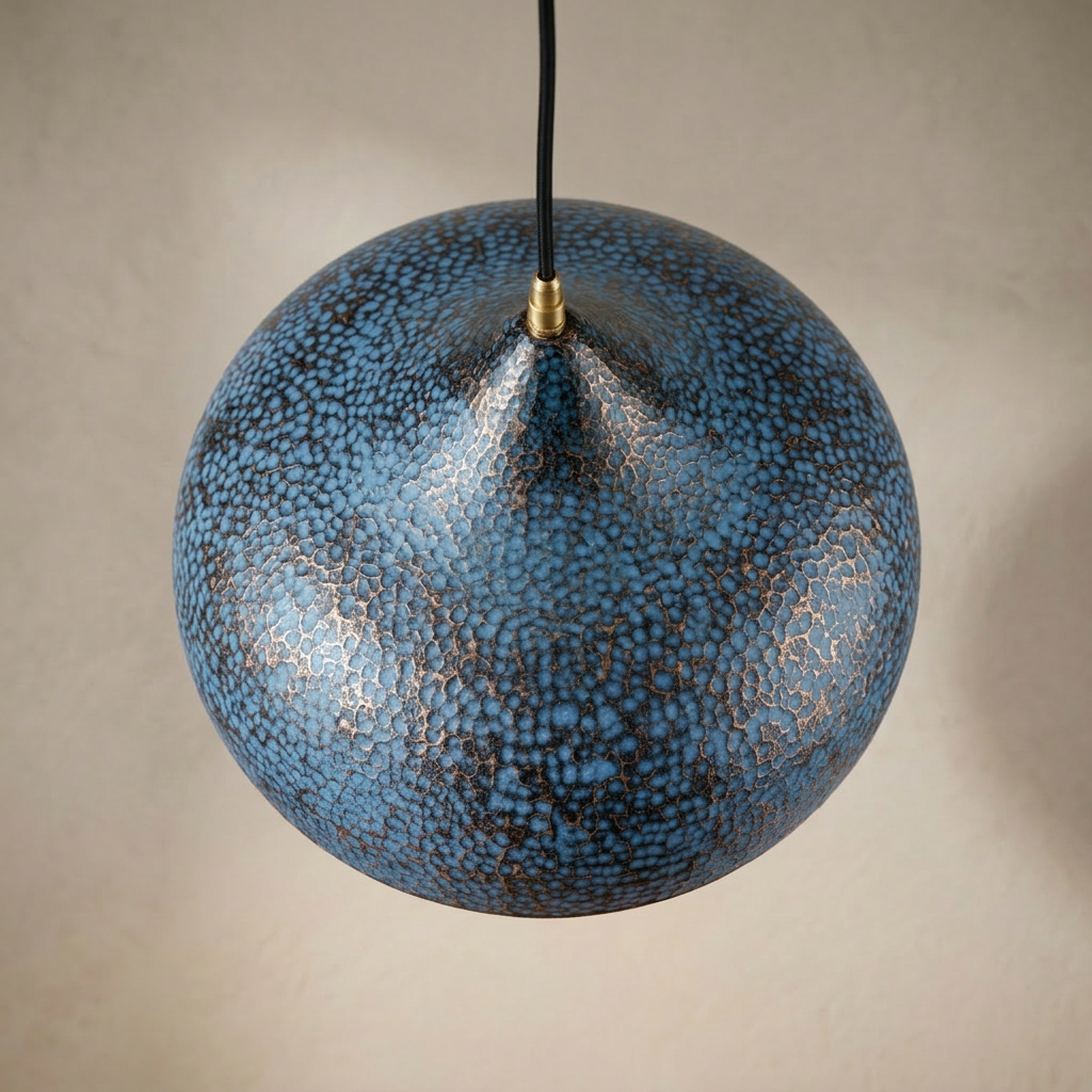 Blue Patina Copper Pendant Light - Handcrafted Moroccan Dome