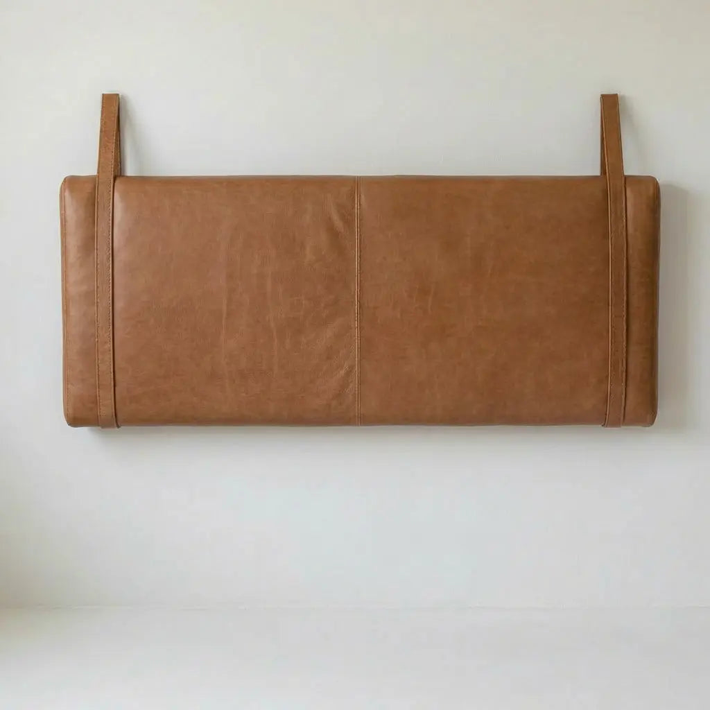 Wall-Mounted Moroccan Leather Headboard brown Handcrafted