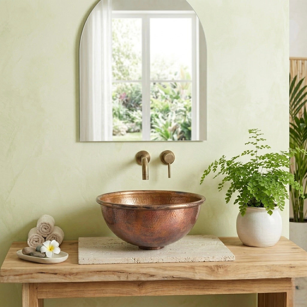 Handcrafted Fire-Distressed Copper Vessel Sink – Authentic Moroccan Antique Washbasin