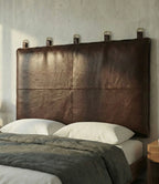 Moroccan Leather Headboard - Authentic Handcrafted Dark Brown Panel