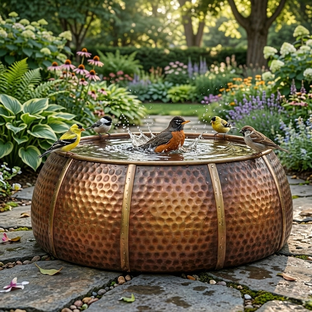 Handcrafted Moroccan Brass Bird Bath – Antique Hammered Garden Bird Bath