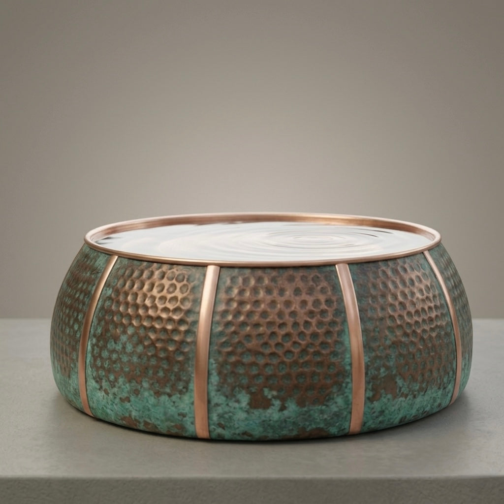 Authentic Handcrafted Moroccan Verdigris Copper Bird Bath – Hammered Round Garden Basin