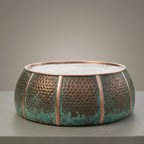 Authentic Handcrafted Moroccan Verdigris Copper Bird Bath – Hammered Round Garden Basin