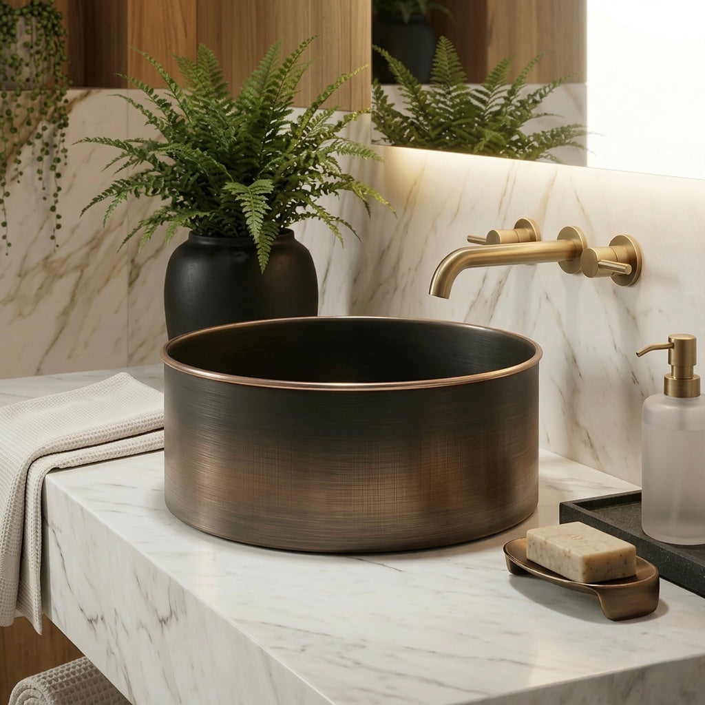 Handcrafted Brushed Antique Brass Vessel Sink – Authentic Moroccan Industrial Washbasin