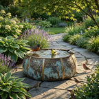 Handcrafted Moroccan Copper Bird Bath – Rustic Antique Verdigris Garden Basin