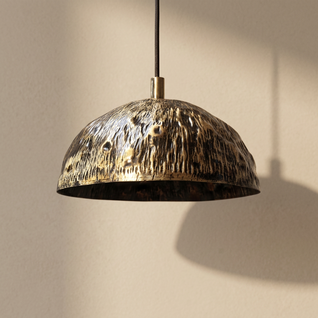 Handmade Patina Brass Dome Pendant Light - Moroccan Artisan Lamp
