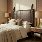 Wall-Mounted Moroccan Leather Headboard Dark Brown Handcrafted