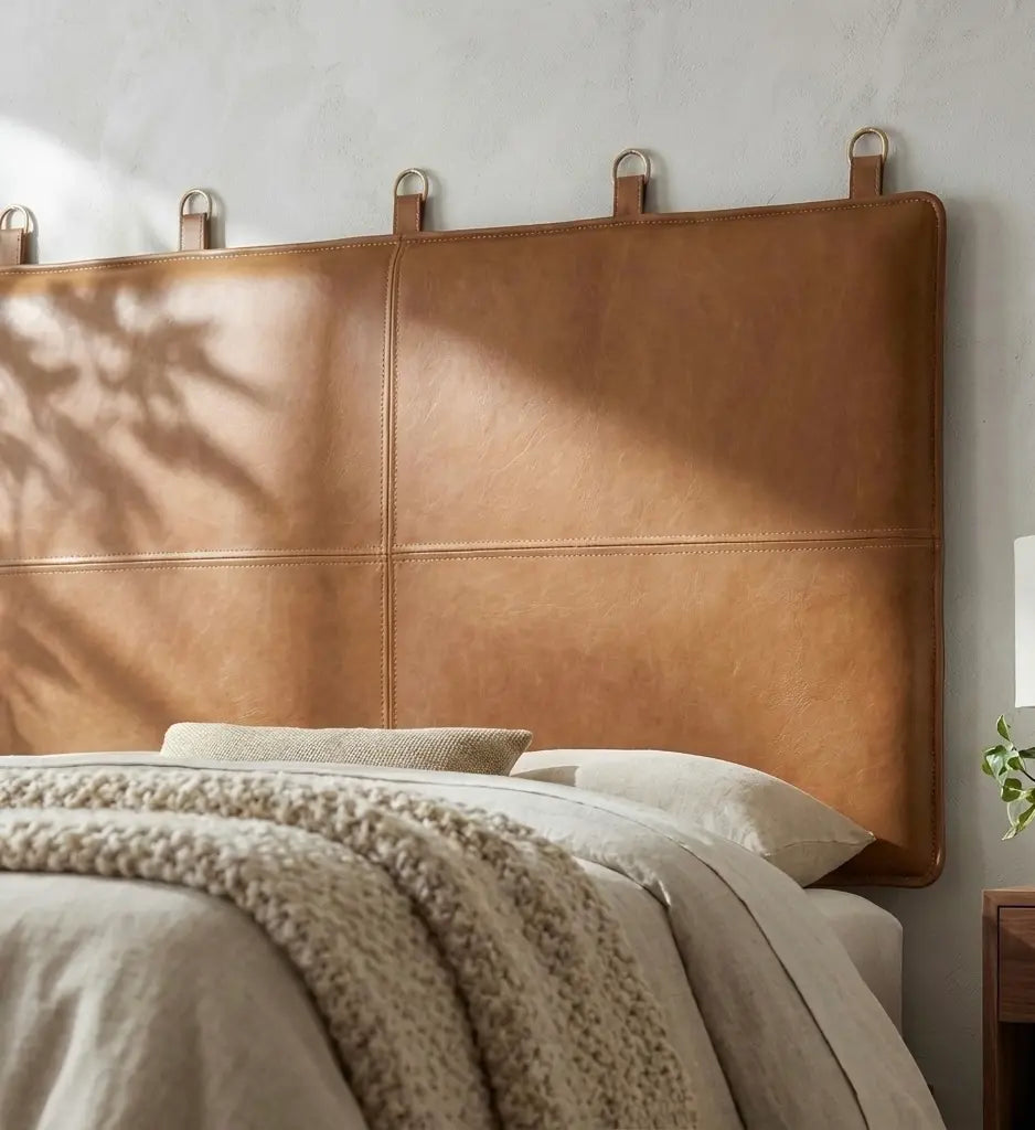 Moroccan Leather Headboard - Authentic Handcrafted Brown Panel