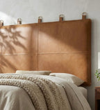 Moroccan Leather Headboard - Authentic Handcrafted Brown Panel