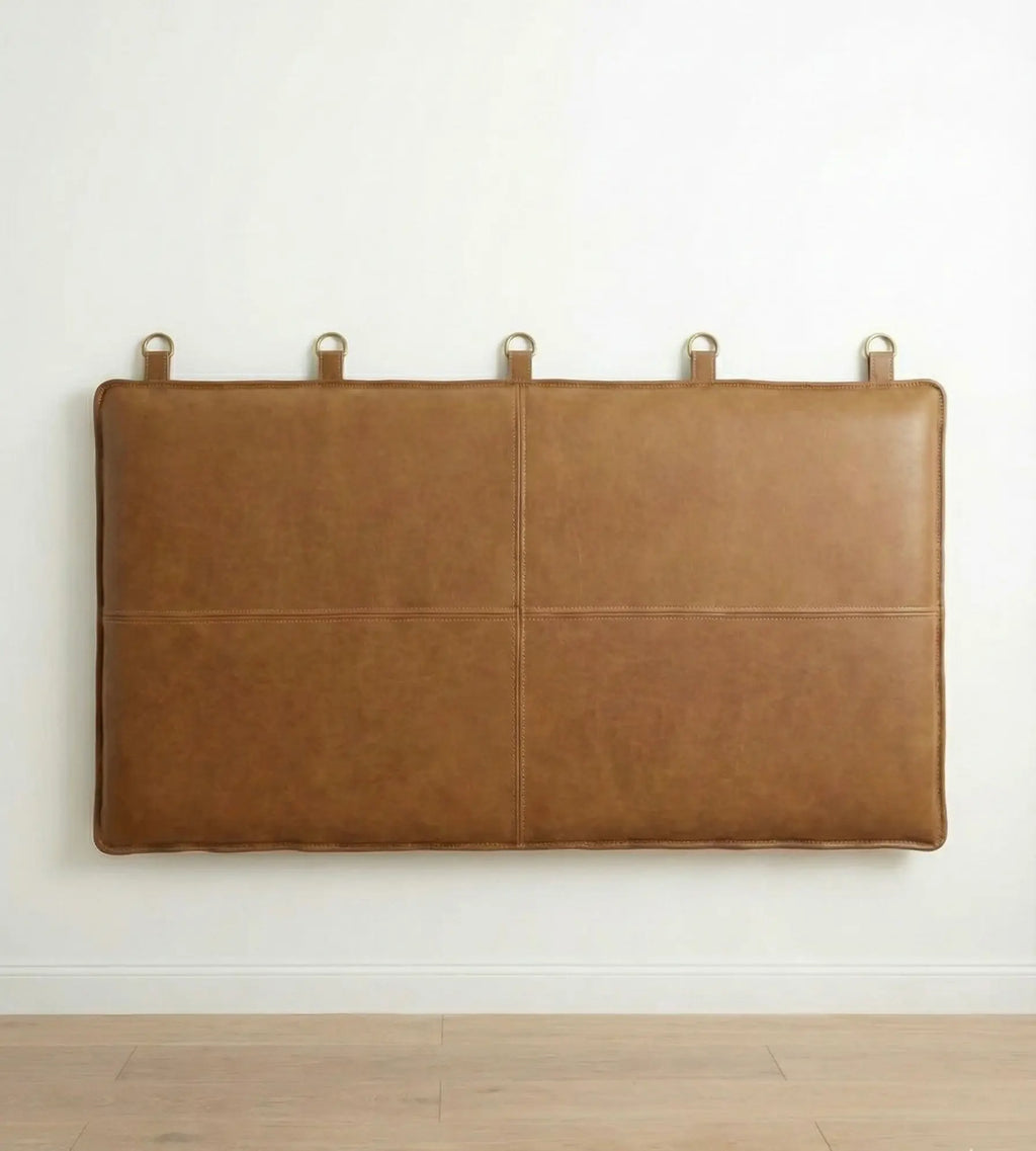 Moroccan Leather Headboard - Authentic Handcrafted Brown Panel