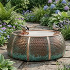 Authentic Handcrafted Moroccan Verdigris Copper Bird Bath – Hammered Round Garden Basin