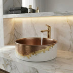 Handcrafted White & Copper Vessel Sink – Authentic Moroccan Gold Leaf Washbasin