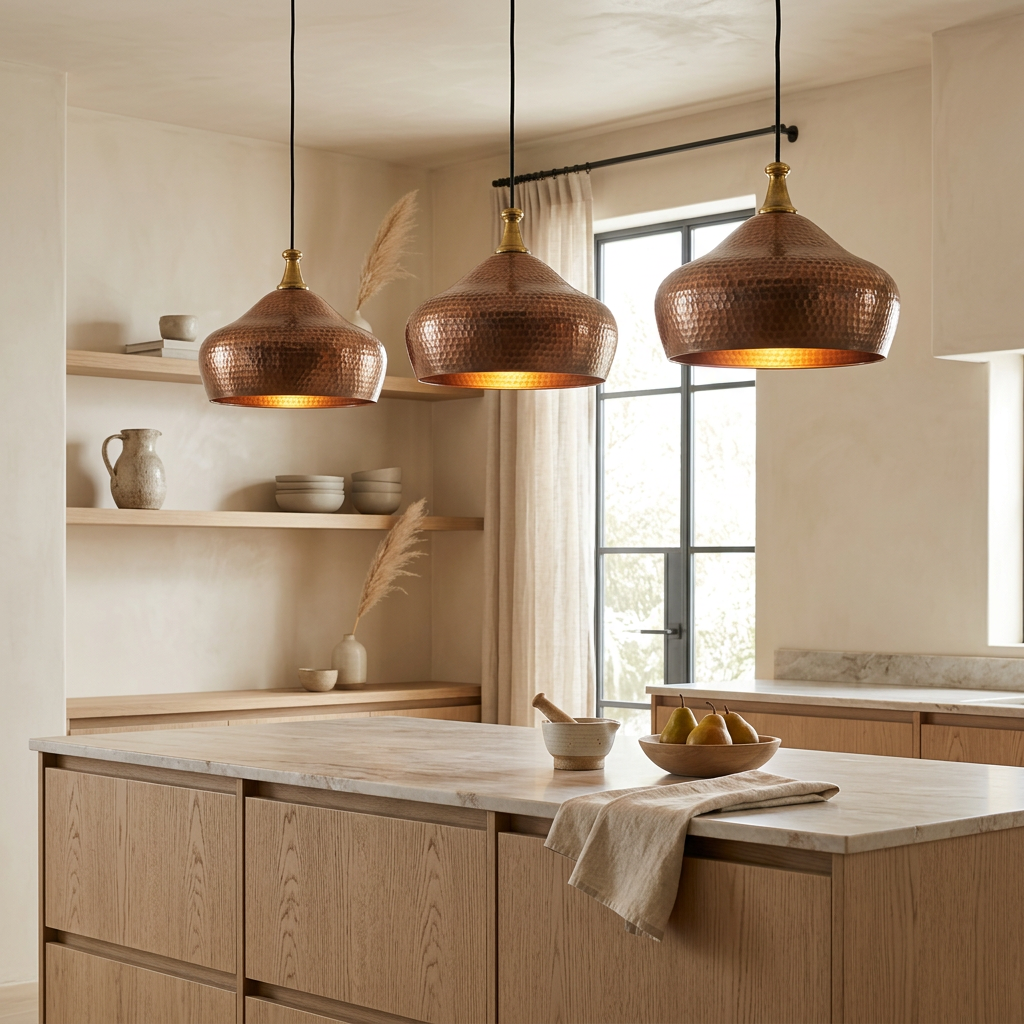 Hammered Copper Dome Pendant Lamp - Large Artisan Moroccan Fixture