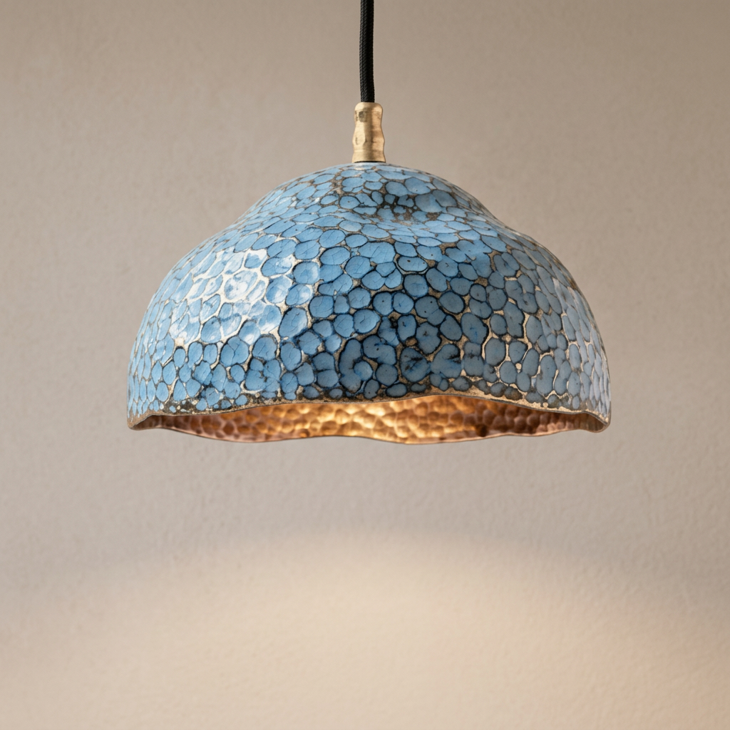 Blue Patina Brass Pendant Light - Hand Hammered Moroccan Dome