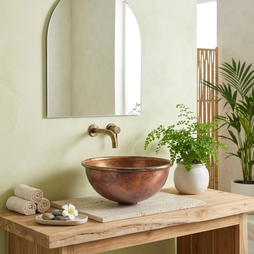Handcrafted Fire-Distressed Copper Vessel Sink – Authentic Moroccan Antique Washbasin