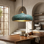 Blue Patina Brass Pendant Light - Hand Hammered Moroccan Dome