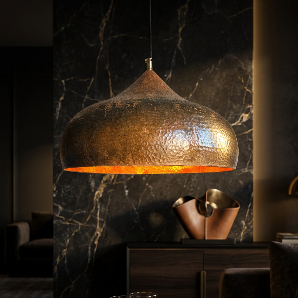 Handmade Hammered Copper Pendant Lamp - Large Moroccan Dome