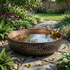 Handcrafted Antique Hammered Copper Bird Bath – Authentic Moroccan Garden Basin