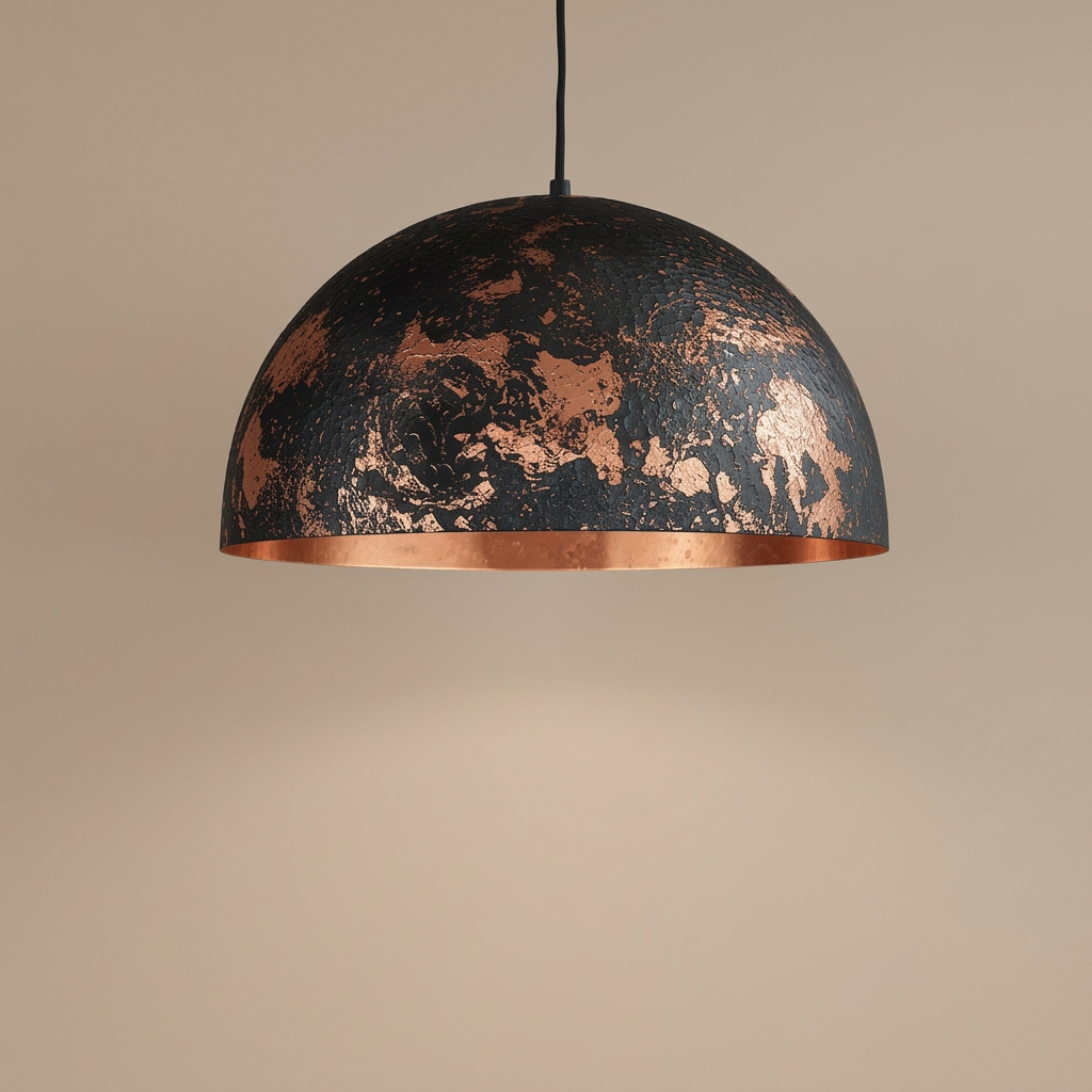 Handcrafted Black Copper Dome Pendant Light - Moroccan Decor