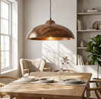 Hammered Copper Flat Pendant Light - Large Artisan Dome Fixture
