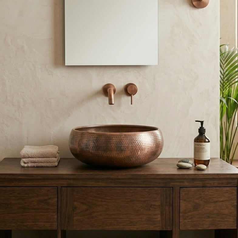 Handcrafted Hammered Copper Vessel Sink – Authentic Moroccan Antique Washbasin
