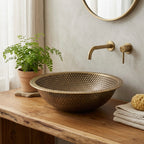 Handcrafted Antique Dotted Brass Vessel Sink – Authentic Moroccan Aged Washbasin