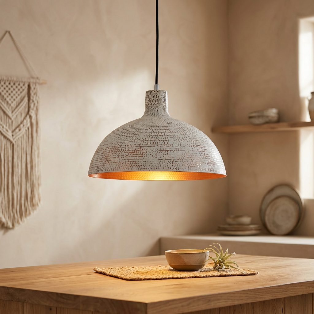 Handmade Crackled White Dome Pendant Light - Artisan Moroccan Lamp