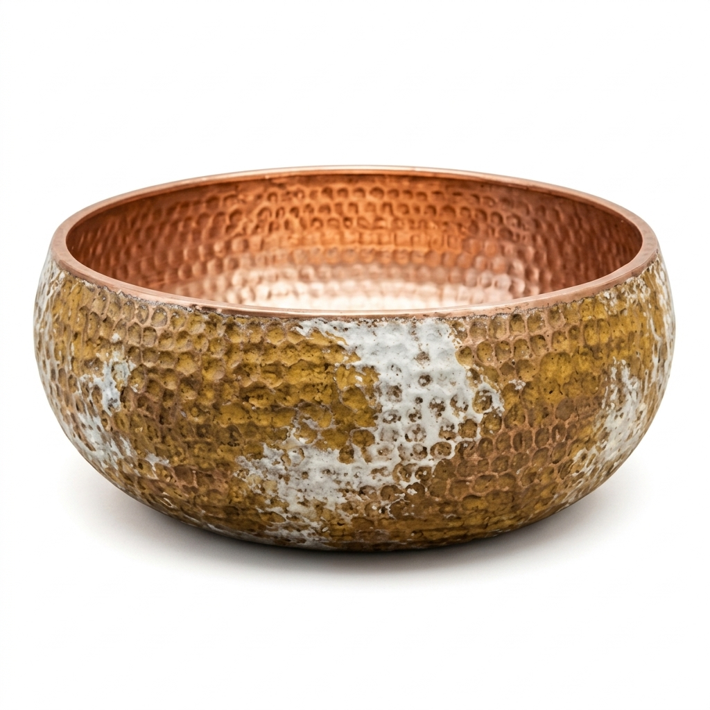 Handcrafted Distressed White & Copper Vessel Sink – Authentic Moroccan Weathered Washbasin