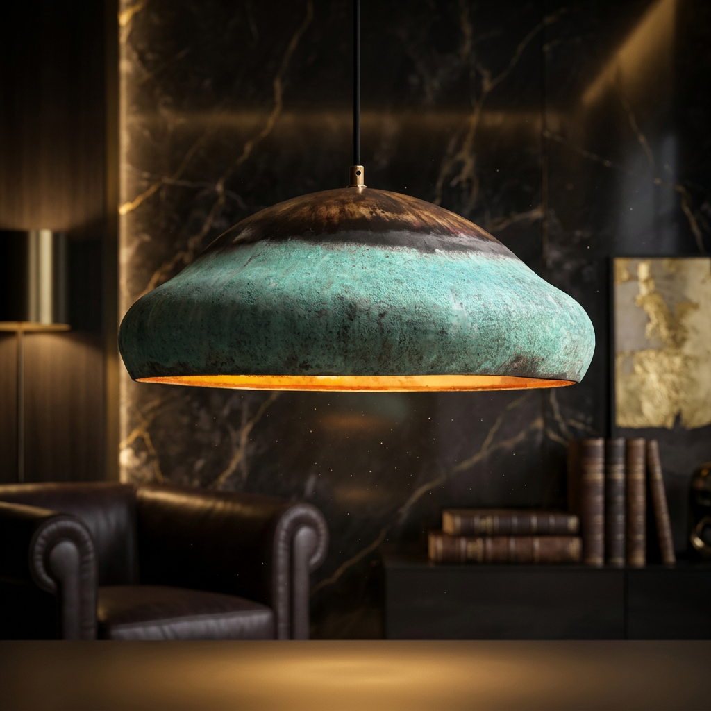 Green Patina Copper Dome Pendant Light - Handcrafted Moroccan Lamp