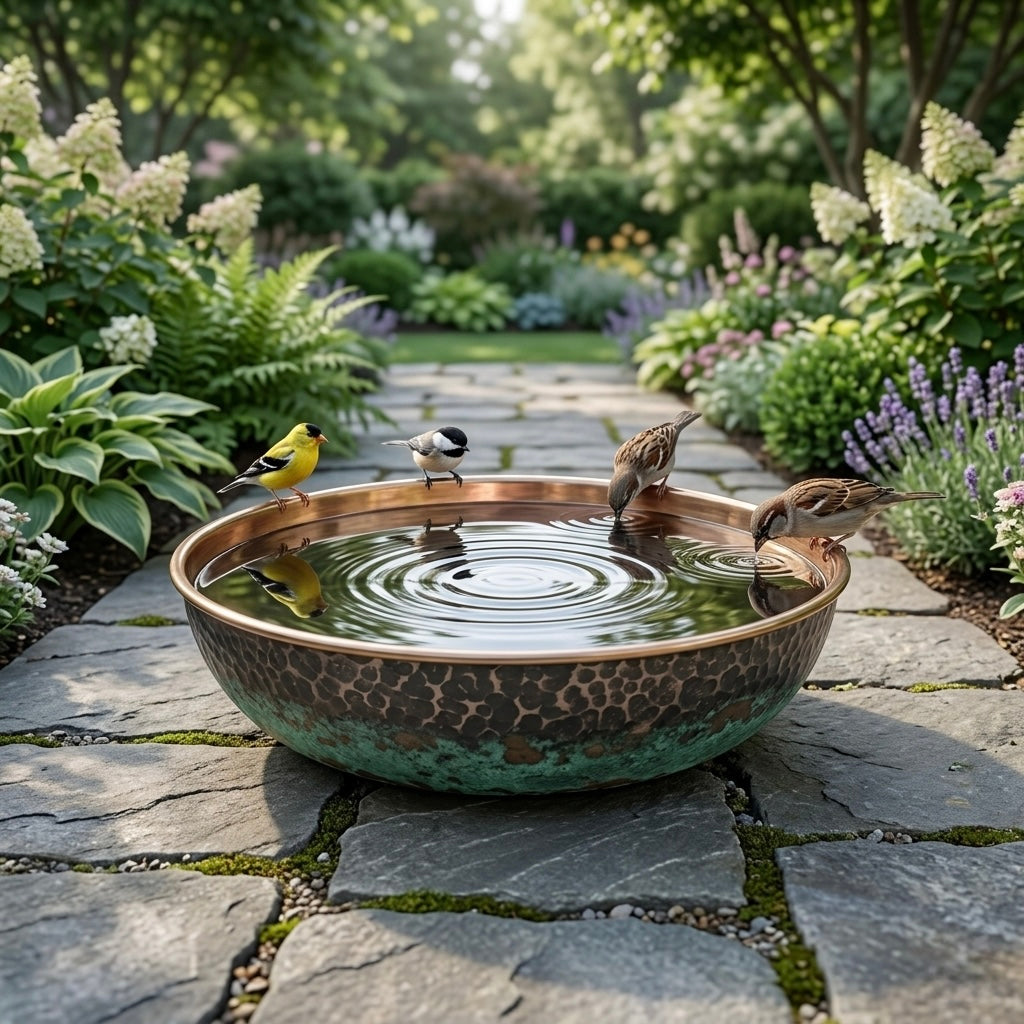 Hammered Copper Bird Bath for Garden – Rustic Outdoor Bird Water Bowl