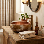 Handcrafted Distressed White & Copper Vessel Sink – Authentic Moroccan Weathered Washbasin