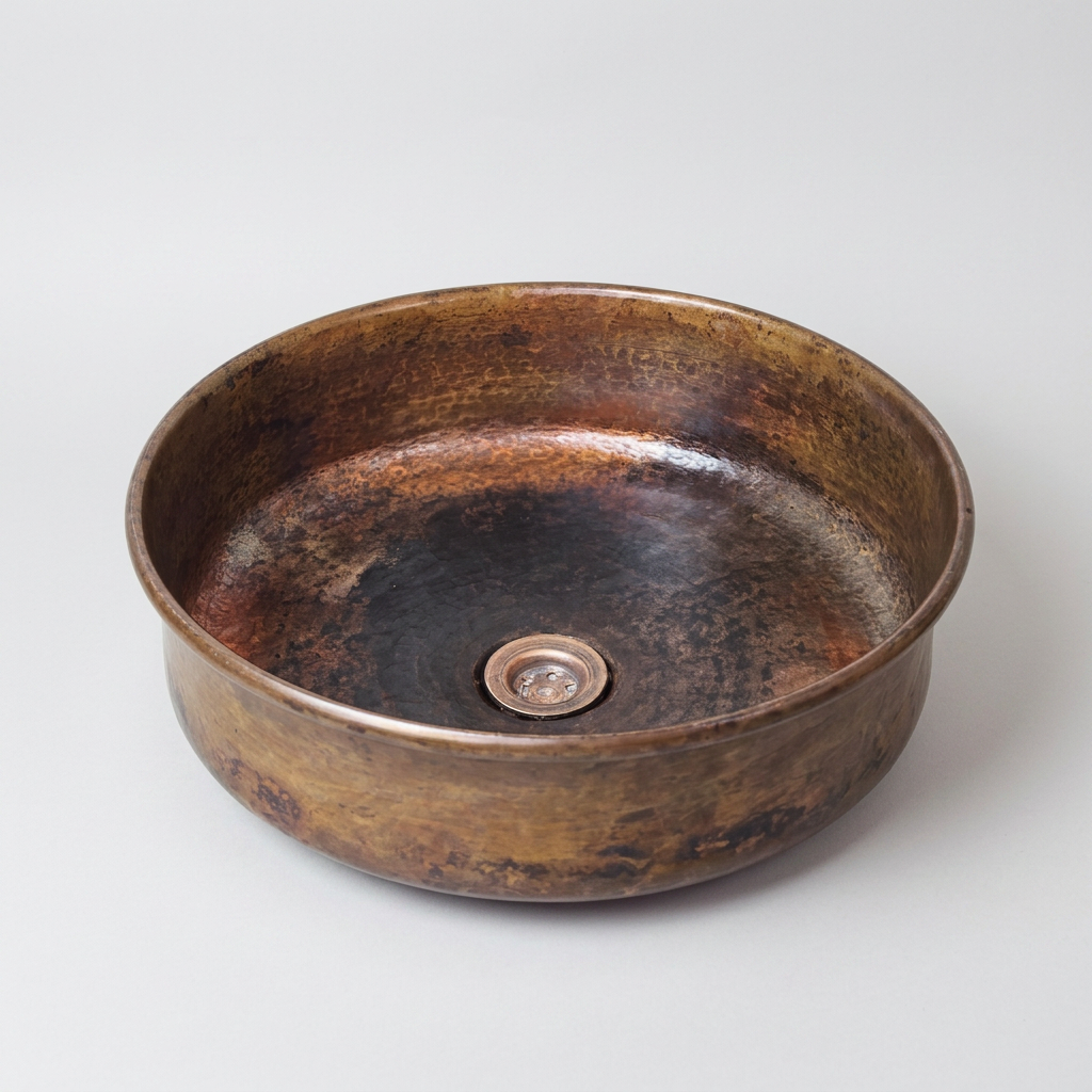 Handcrafted Smoked Antique Brass Vessel Sink – Authentic Moroccan Aged Washbasin