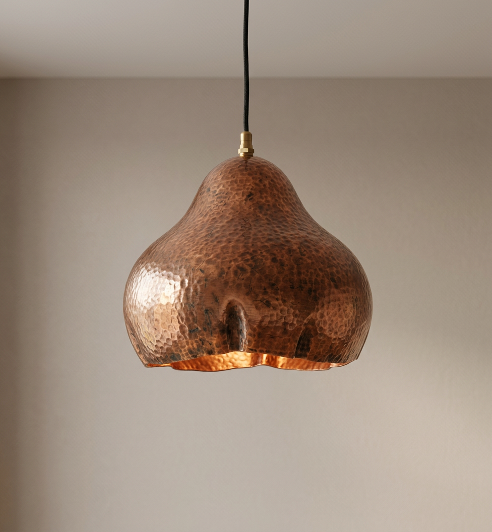 Copper Pendant Light Hammered Dome - Handcrafted Moroccan Lamp