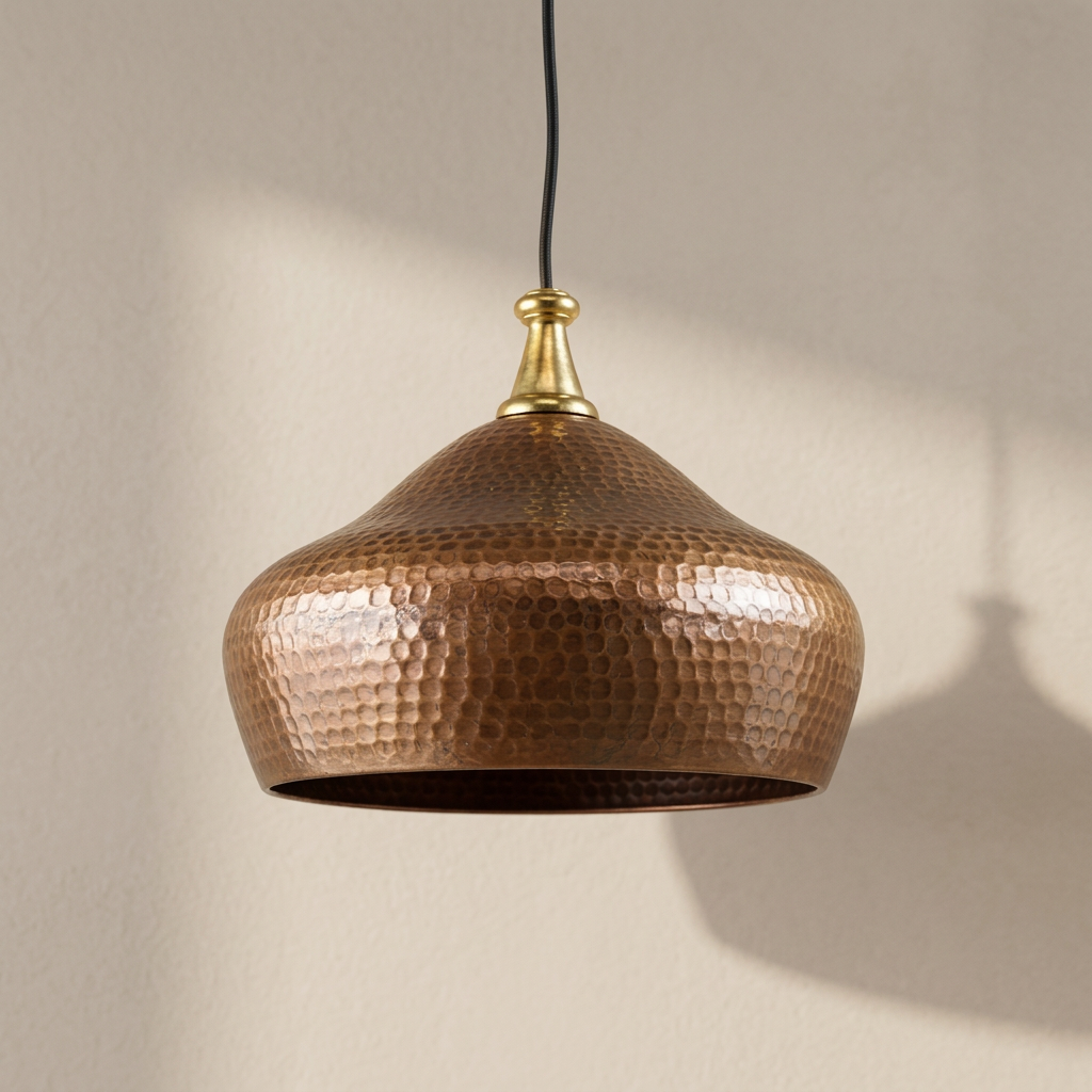 Hammered Copper Dome Pendant Lamp - Large Artisan Moroccan Fixture