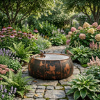 Handcrafted Moroccan Dark Patina Copper Bird Bath – Rustic Ribbed Garden Bird Bath