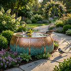 Authentic Handcrafted Moroccan Two-Tone Copper Bird Bath – Hammered Garden Basin
