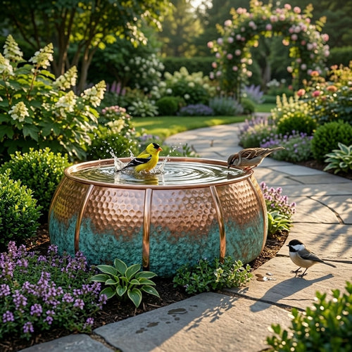 Authentic Handcrafted Moroccan Two-Tone Copper Bird Bath – Hammered Garden Basin