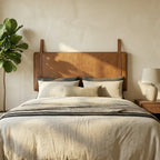 Wall-Mounted Moroccan Leather Headboard brown Handcrafted