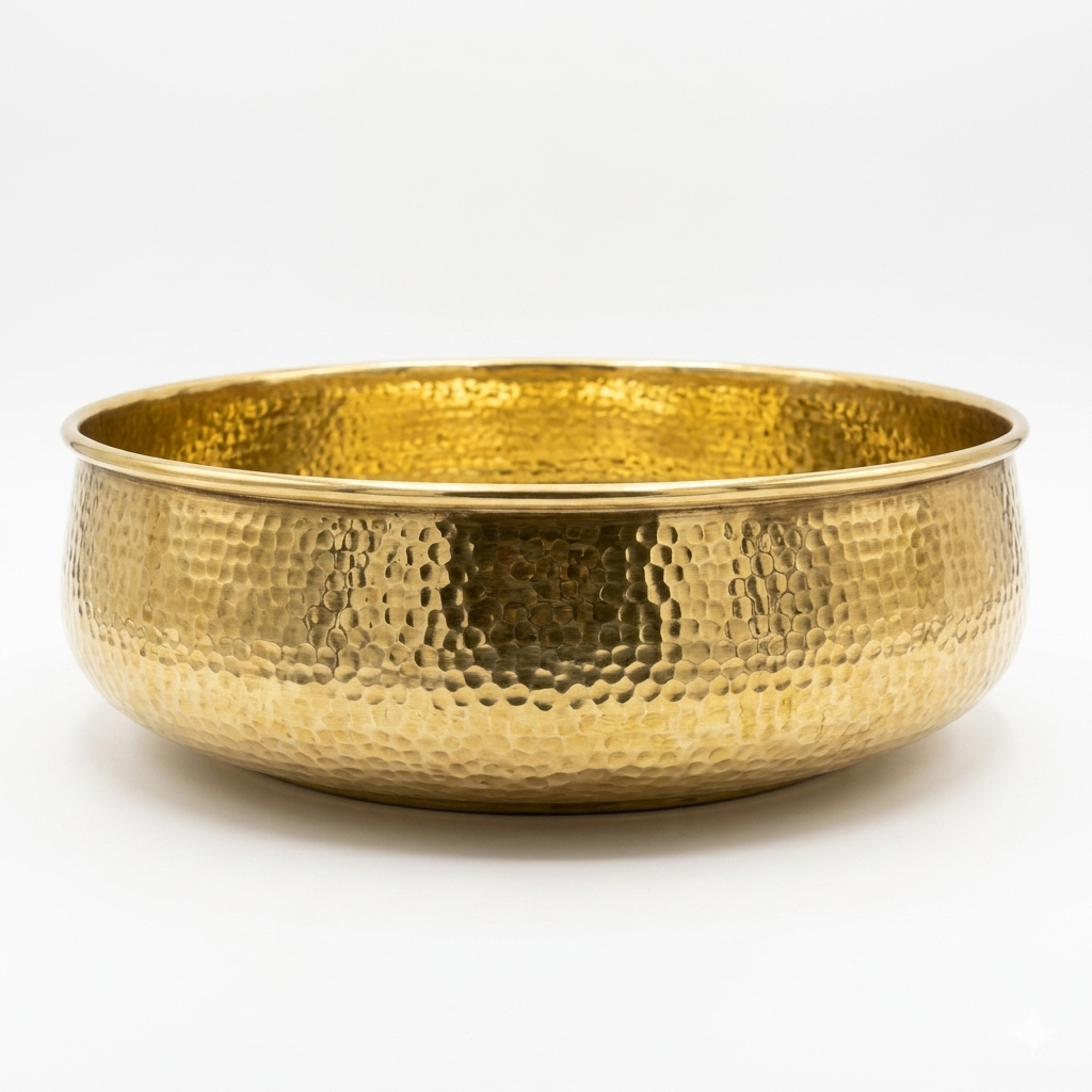 Handcrafted Hammered Brass Vessel Sink – Authentic Moroccan Polished Gold Washbasin