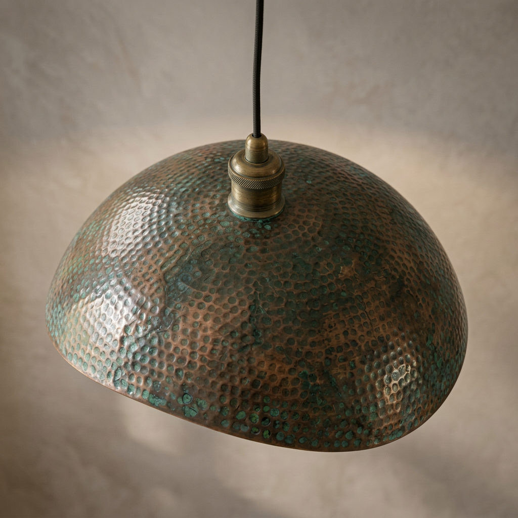 Copper Pendant Light Verdigris Patina – Handcrafted Hammered Dome