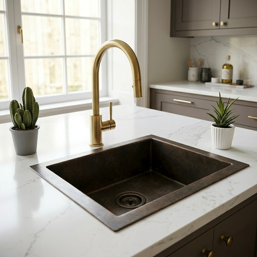 Moroccan Copper Kitchen Sink – Rustic Single Bowl Farmhouse Sink