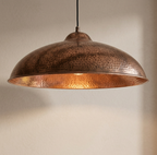 Hammered Copper Flat Pendant Light - Large Artisan Dome Fixture