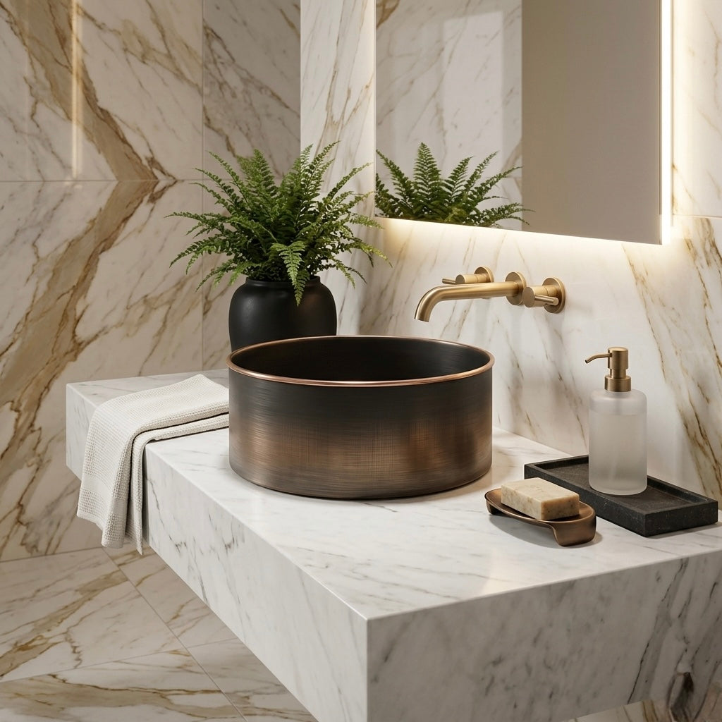 Handcrafted Brushed Antique Brass Vessel Sink – Authentic Moroccan Industrial Washbasin