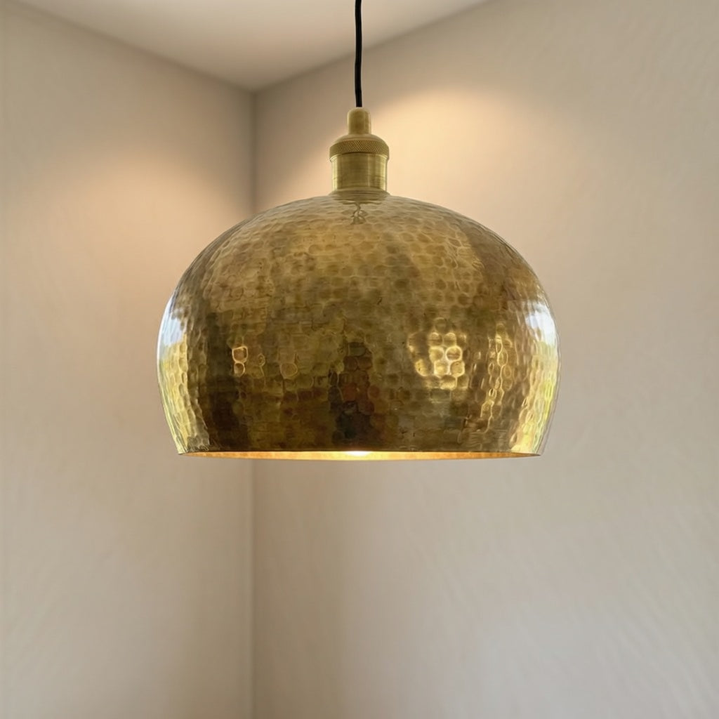 Brass Dome Pendant Light Hammered - Handcrafted Moroccan Lamp