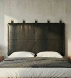Moroccan Leather Headboard - Authentic Handcrafted Black Panel